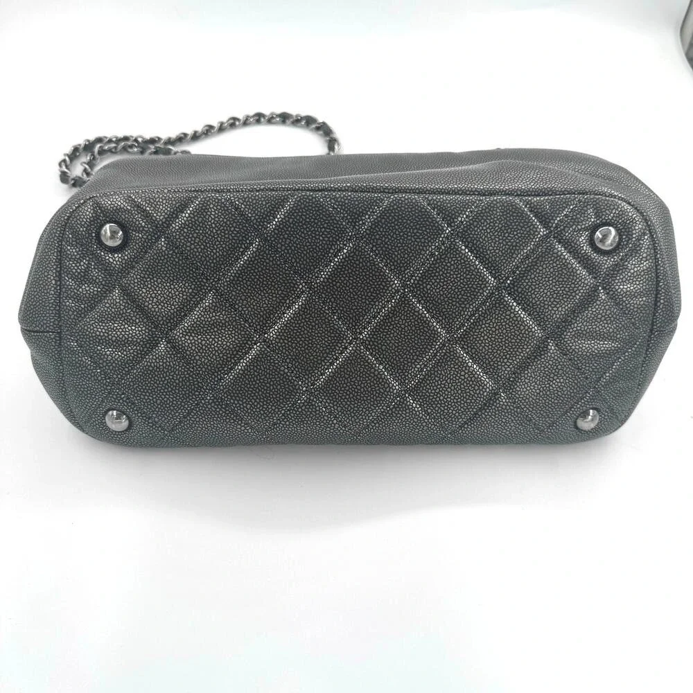 Chanel Metallic Silver Gray Grey Quilted Caviar Timeless Tote SHW Series 14